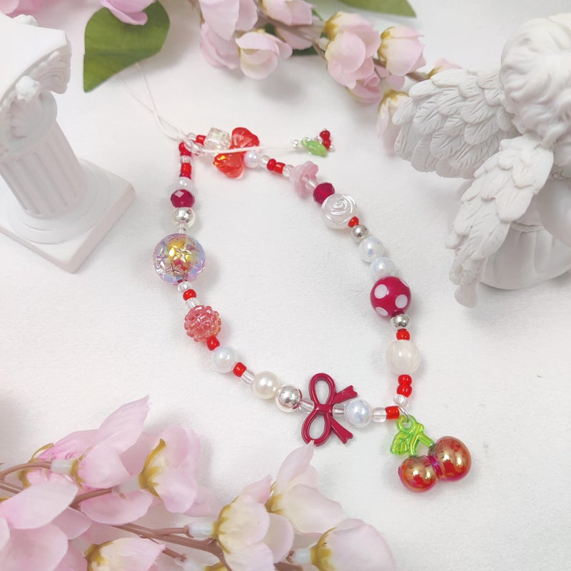 cioatu Phone Charms Cute Cherry Butterfly Cell Phone Lanyard Strap Wrist Strap for Bag Airpods Camera Pendants Decor (Red Cherries) - Image 2