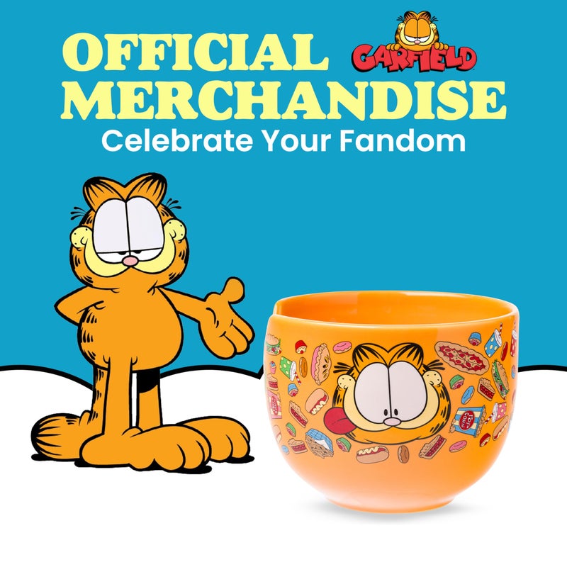 Silver Buffalo garfield Hungry Junk Food Ceramic Ramen Noodle Rice Bowl with Chopsticks and Spoon, Microwave Safe, 20 Ounces - Image 5