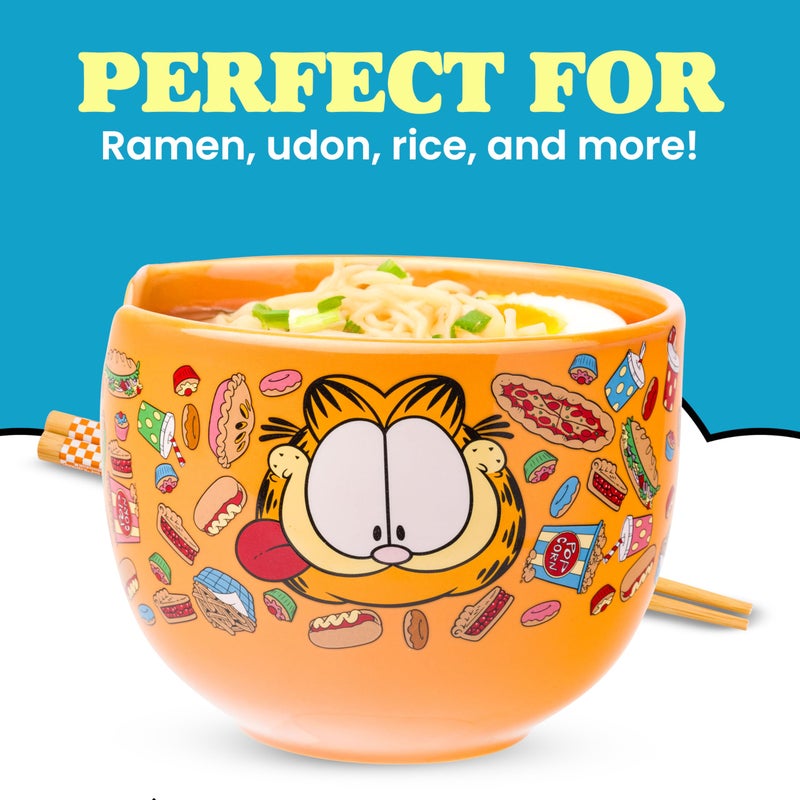 Silver Buffalo garfield Hungry Junk Food Ceramic Ramen Noodle Rice Bowl with Chopsticks and Spoon, Microwave Safe, 20 Ounces - Image 4