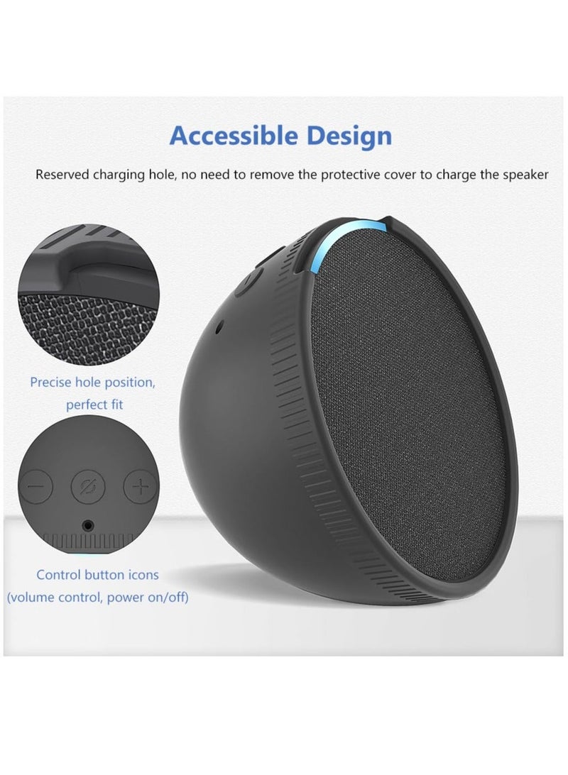 Speaker Cover, Silicone Audio Box Cover Case Waterproof Speaker Protective Sleeve Shockproof Anti Drop Accessories for Echo Pop, black - Image 3