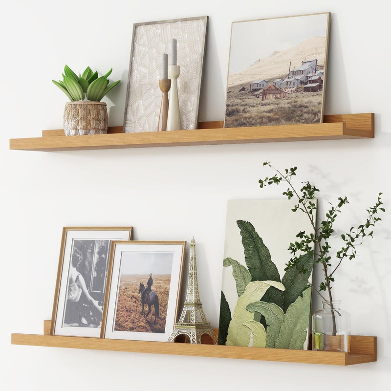Picture Ledge Shelf Floating Shelves Set of 2 36 Inches Nursery Book Shelves for Toys Storage Kids Bookshelf Wall Mounted for Living Room Bedroom Decor Books Photo Frames Natural Oak