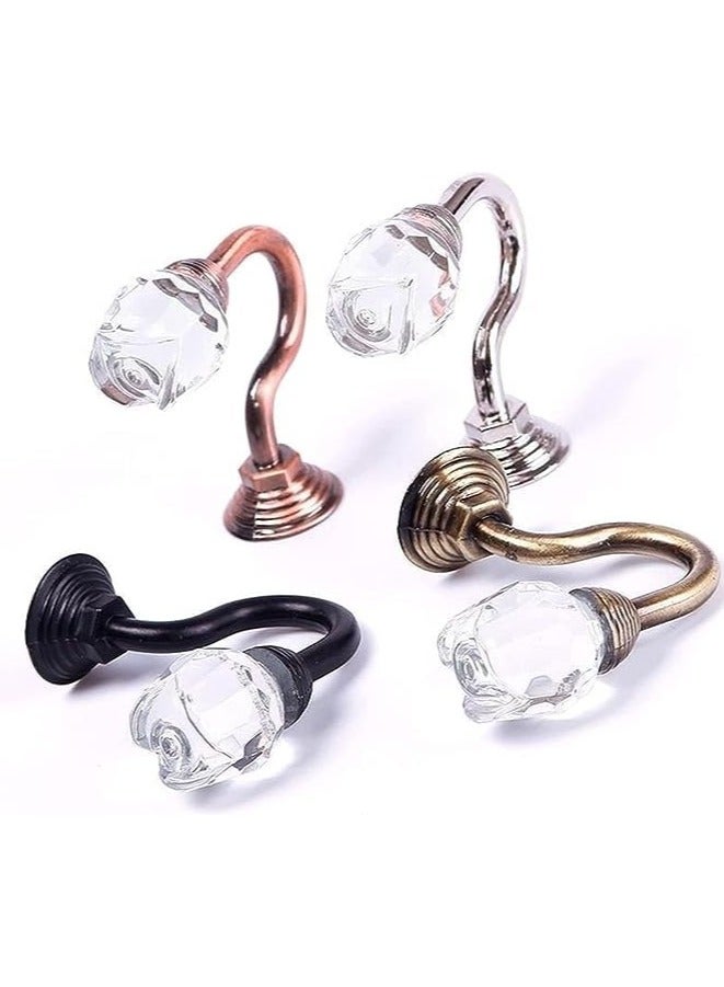 Zeenah Furniture 2 Pieces Clear Crystal Rose Flower Wall Mounted Curtain Holdbacks Hooks Tassel Curtain Hook - Image 3