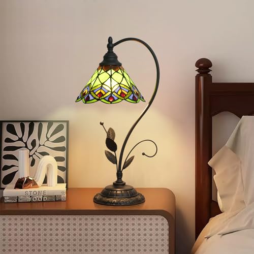 Blivuself Tiffany Table Lamp Green Peacock Tail Stained Glass Lamp Tiffany Style S Leaves Vintage Desk Light for Bedside Living Room Office Dormitory Dining Room - Image 1