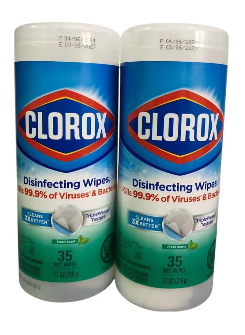 Clorox Disinfecting Fresh Scent Wet Wipes 35 Count GreenTwo packs - Image 1