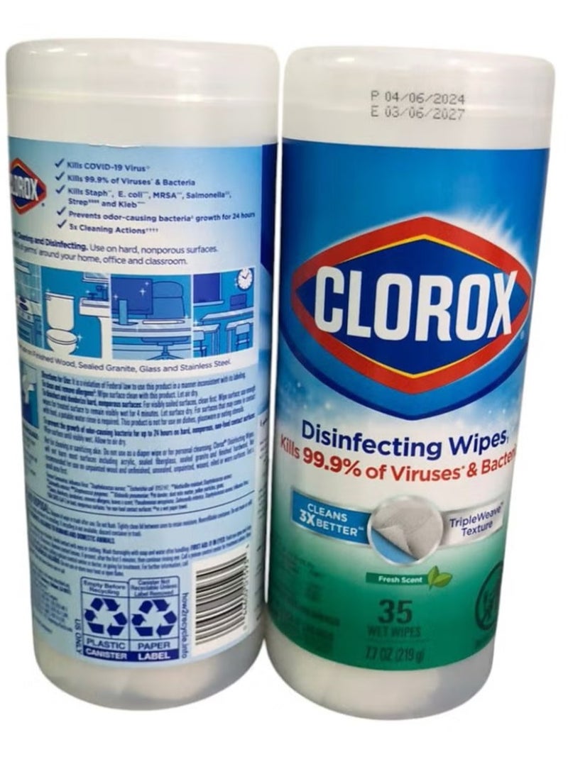 Clorox Disinfecting Fresh Scent Wet Wipes 35 Count GreenTwo packs - Image 2