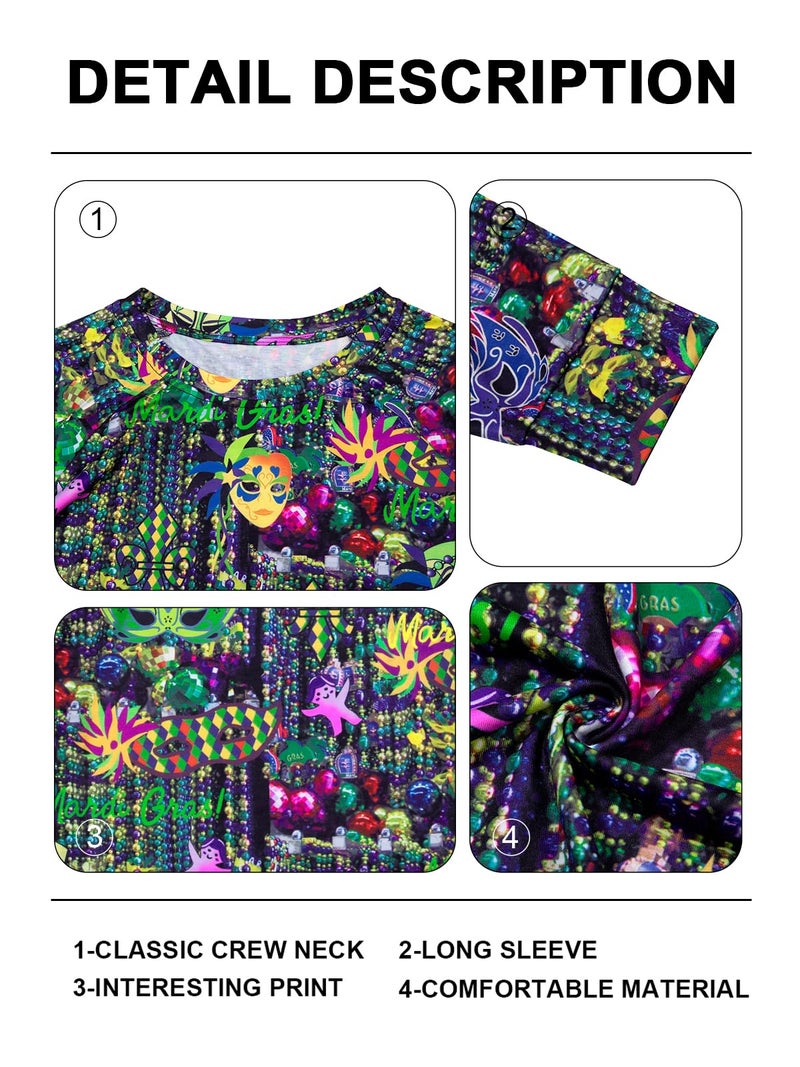 FASHGL Mardi Gras Shirts Women Tuesday Shirt Mask Graphic Tees Carnival Themed Tshirt Long Sleeve Party Womens Tops - Image 5