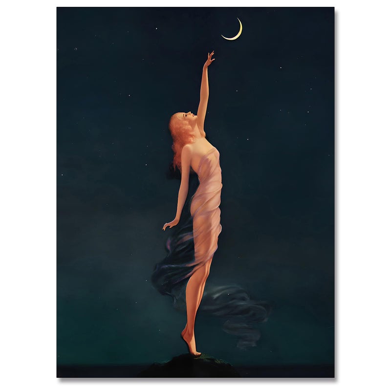 uoyien Vintage Gothic Wall Art Dark Academia Witchy Wall Decor Mid Century Modern Aesthetic Bedroom Wall Decor Retro Witch Moon Stars Wall Art Nouveau Prints Posters 12x16in Unframed - Image 1