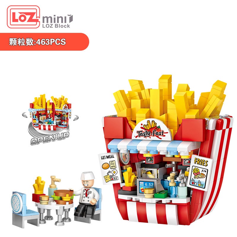 Loz New Small Particle Building Blocks Gourmet Car Series Ice Cream Fries Shop 1731 Assembled Building Blocks Children'S Toys - Image 1