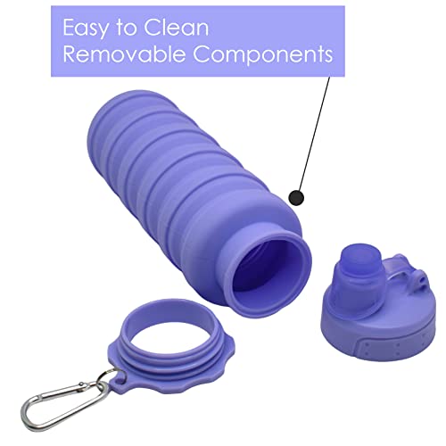HAWKISTER Collapsible Silicone Foldable Sipper Lid Water Bottle - Solid Color Lavender for Sports, Trekking, Cycling, Outdoor, College, and Gym - Image 2
