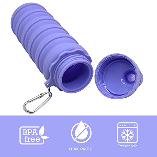 HAWKISTER Collapsible Silicone Foldable Sipper Lid Water Bottle - Solid Color Lavender for Sports, Trekking, Cycling, Outdoor, College, and Gym - Image 5