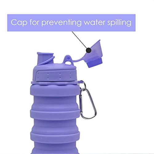 HAWKISTER Collapsible Silicone Foldable Sipper Lid Water Bottle - Solid Color Lavender for Sports, Trekking, Cycling, Outdoor, College, and Gym - Image 4