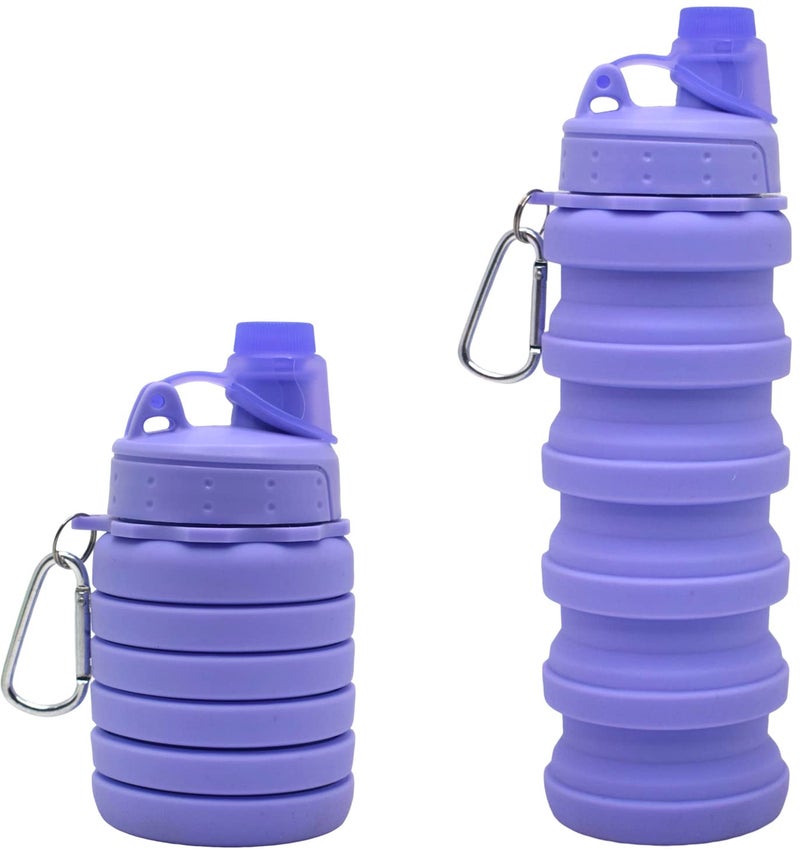 HAWKISTER Collapsible Silicone Foldable Sipper Lid Water Bottle - Solid Color Lavender for Sports, Trekking, Cycling, Outdoor, College, and Gym - Image 1
