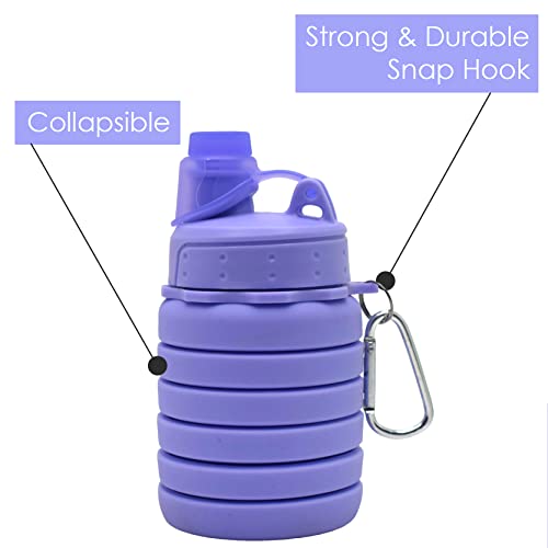 HAWKISTER Collapsible Silicone Foldable Sipper Lid Water Bottle - Solid Color Lavender for Sports, Trekking, Cycling, Outdoor, College, and Gym - Image 3