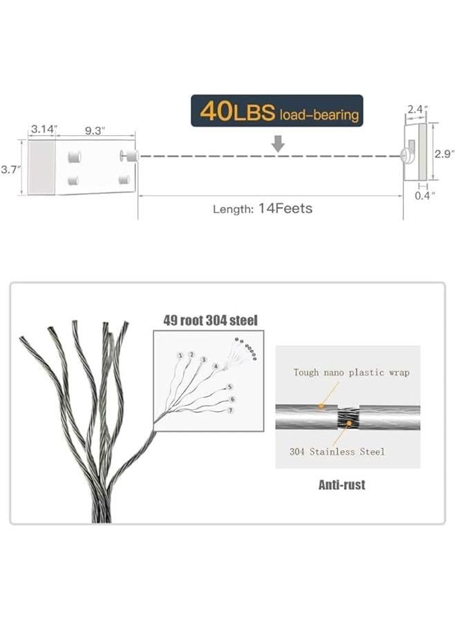 MIXDE Retractable Clothesline-Clothes Line Retracting Indoor-Clothes Drying Line-Double Retractable Clothes Lines for Hanging Clothes Outdoor with 13.8 Ft Steel Wire, Clothing Line - Image 2