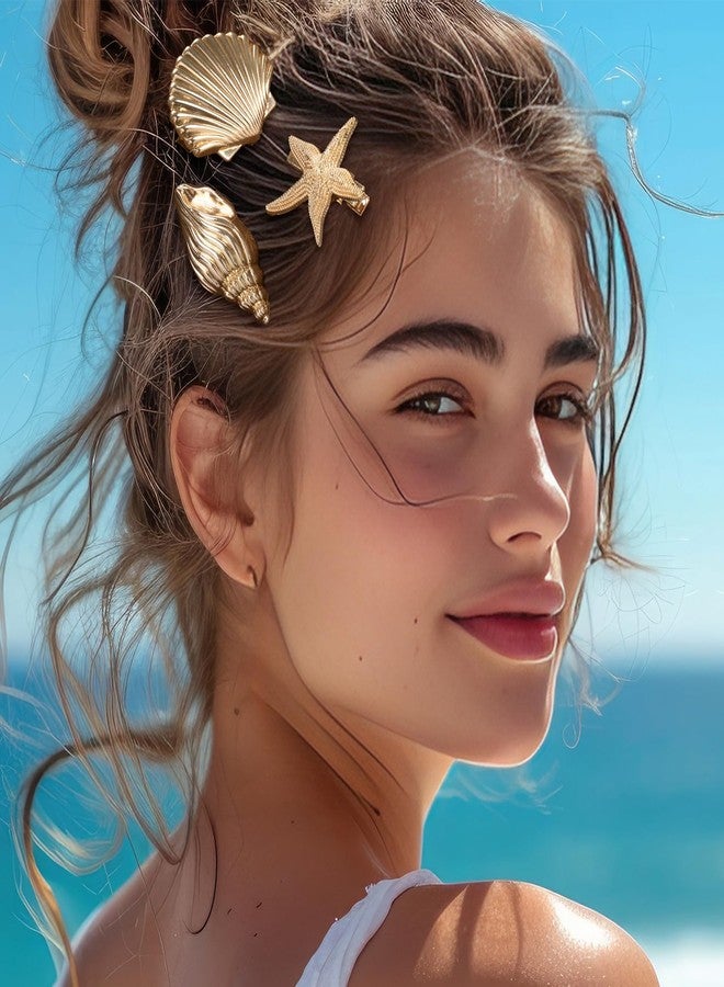 Winsyison مجموعة وينسيسون من 3 مشابك شعر على شكل نجم البحر للنساء، مشابك معدنية صغيرة غير قابلة للانزلاق، مشابك شعر صيفية على شكل نجم البحر وصدفة بحرية للشعر الكثيف والخفيف والناعم والمجعد والمستقيم والطويل والقصير - ذهبي - Image 4
