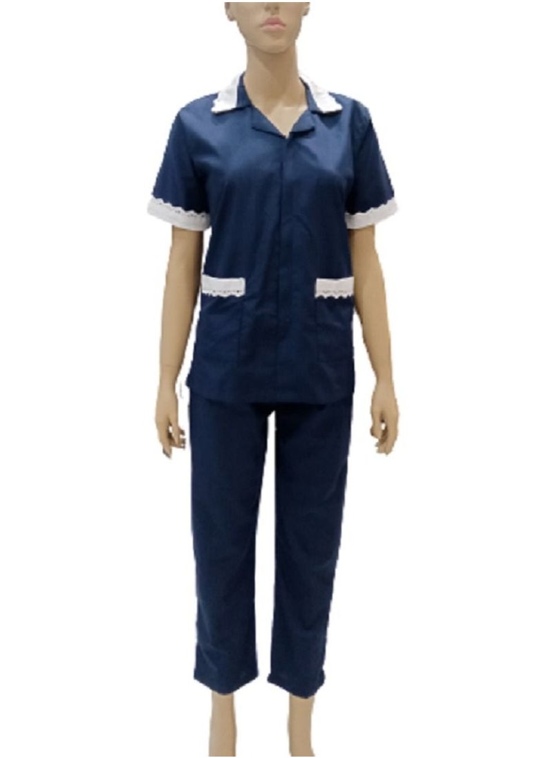 Rannah's Closet Maid Uniform with Zipper Top and Pants Navy Domestic Helper Uniform  - Image 1