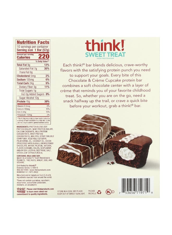 think! Think !, Sweet Treat, High Protein Bar,  Chocolate & Creme Cupcake, 10 Bars, 2.01 oz (57 g) Each - Image 2