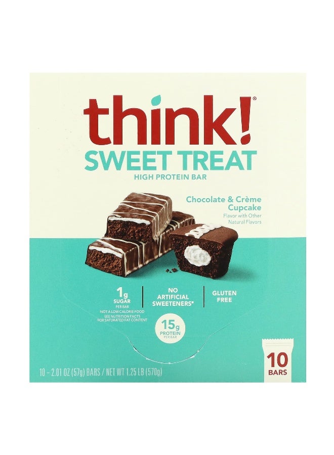 think! Think !, Sweet Treat, High Protein Bar,  Chocolate & Creme Cupcake, 10 Bars, 2.01 oz (57 g) Each - Image 1