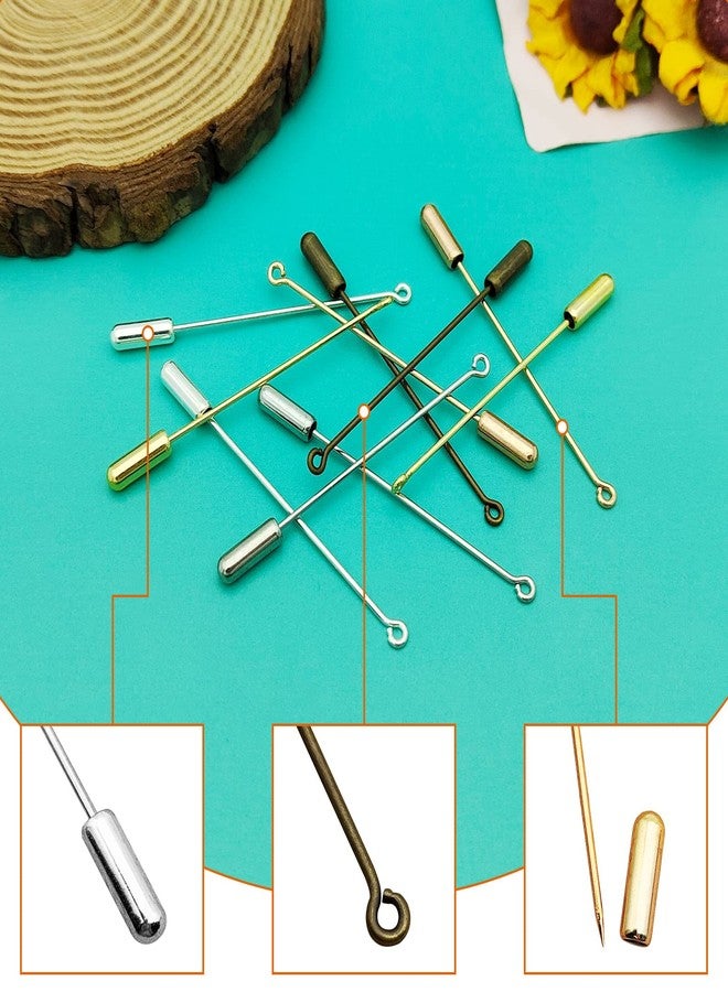 Oubaka 60pcs Brooch Pin Stick for Jewelry Making,Metal Brooch Stick Pins Needle Eye Pin with Stopper Ends Metal Brooch Boutonniere Sticks for DIY Costume,Suit Tie Hat pin,Jewelry Making Accessories(5 Colors) - Image 4