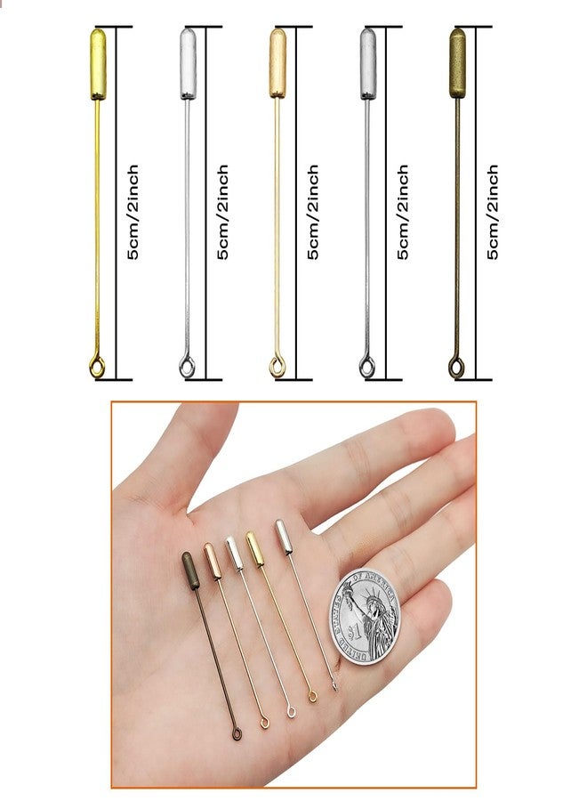 Oubaka 60pcs Brooch Pin Stick for Jewelry Making,Metal Brooch Stick Pins Needle Eye Pin with Stopper Ends Metal Brooch Boutonniere Sticks for DIY Costume,Suit Tie Hat pin,Jewelry Making Accessories(5 Colors) - Image 3