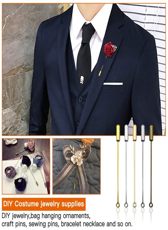 Oubaka 60pcs Brooch Pin Stick for Jewelry Making,Metal Brooch Stick Pins Needle Eye Pin with Stopper Ends Metal Brooch Boutonniere Sticks for DIY Costume,Suit Tie Hat pin,Jewelry Making Accessories(5 Colors) - Image 5