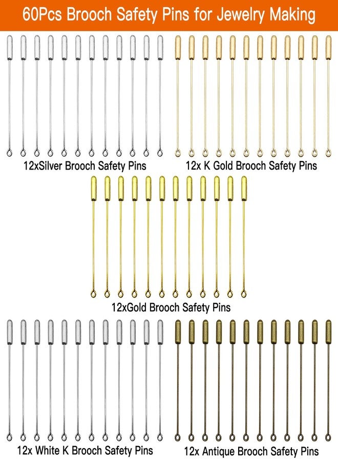 Oubaka 60pcs Brooch Pin Stick for Jewelry Making,Metal Brooch Stick Pins Needle Eye Pin with Stopper Ends Metal Brooch Boutonniere Sticks for DIY Costume,Suit Tie Hat pin,Jewelry Making Accessories(5 Colors) - Image 2