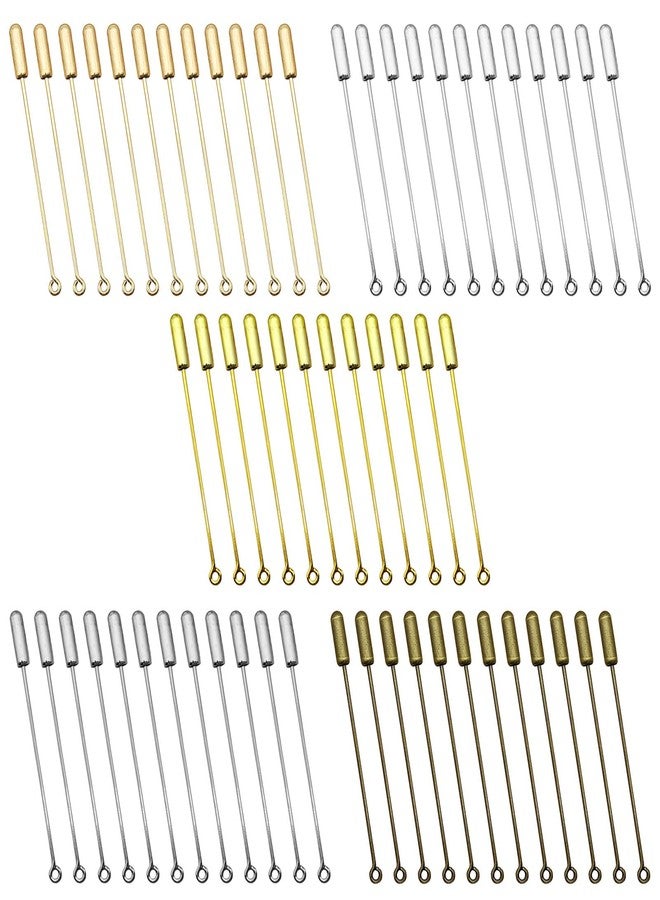 Oubaka 60pcs Brooch Pin Stick for Jewelry Making,Metal Brooch Stick Pins Needle Eye Pin with Stopper Ends Metal Brooch Boutonniere Sticks for DIY Costume,Suit Tie Hat pin,Jewelry Making Accessories(5 Colors) - Image 1