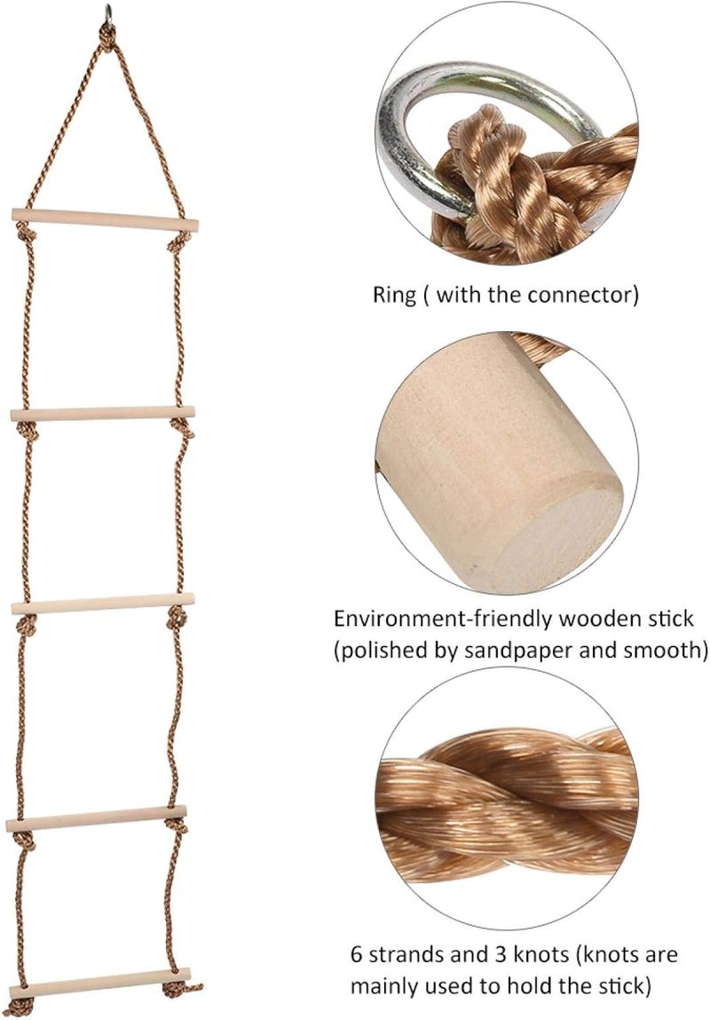 klarako Children Rope Ladder, Made of Wood Children Climbing Ladder, for Adults Outdoor Children Indoor - Image 2