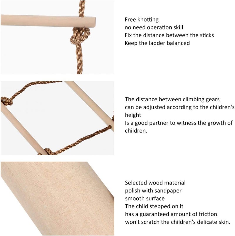 klarako Children Rope Ladder, Made of Wood Children Climbing Ladder, for Adults Outdoor Children Indoor - Image 5