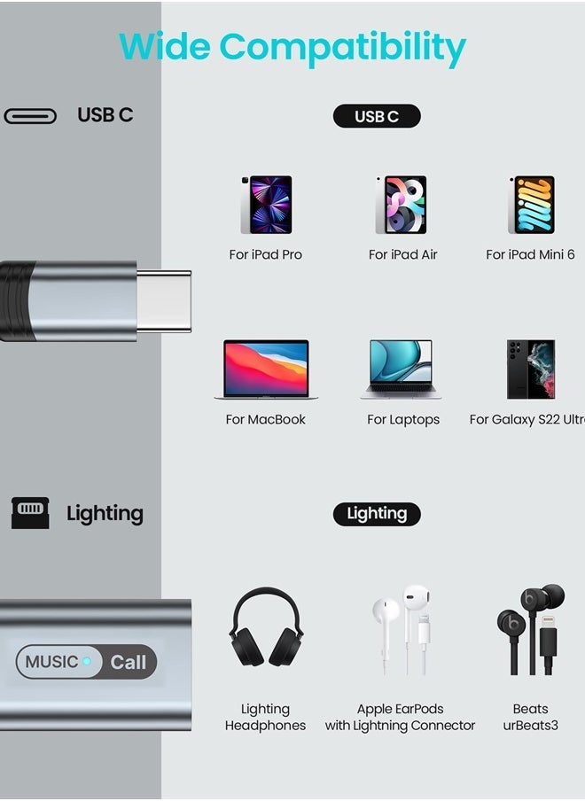 iMangoo USB C to Lightning Audio Adapter for iPad Pro 10, USB Type C Male to MFi Certified Lightning Female Headphone Converter for Apple iPad Air 4 Mini 6 MacBook to Earphones Connector Not Support Charging  - Image 3