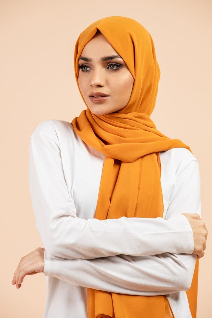 Solid Chiffon Hijab Shailah – 28 x 72 Inches – Lightweight & Elegant Scarf – Mustard Yellow – Premium Soft Fabric for Women & Girls – Daily & Occasion Wear - Image 2