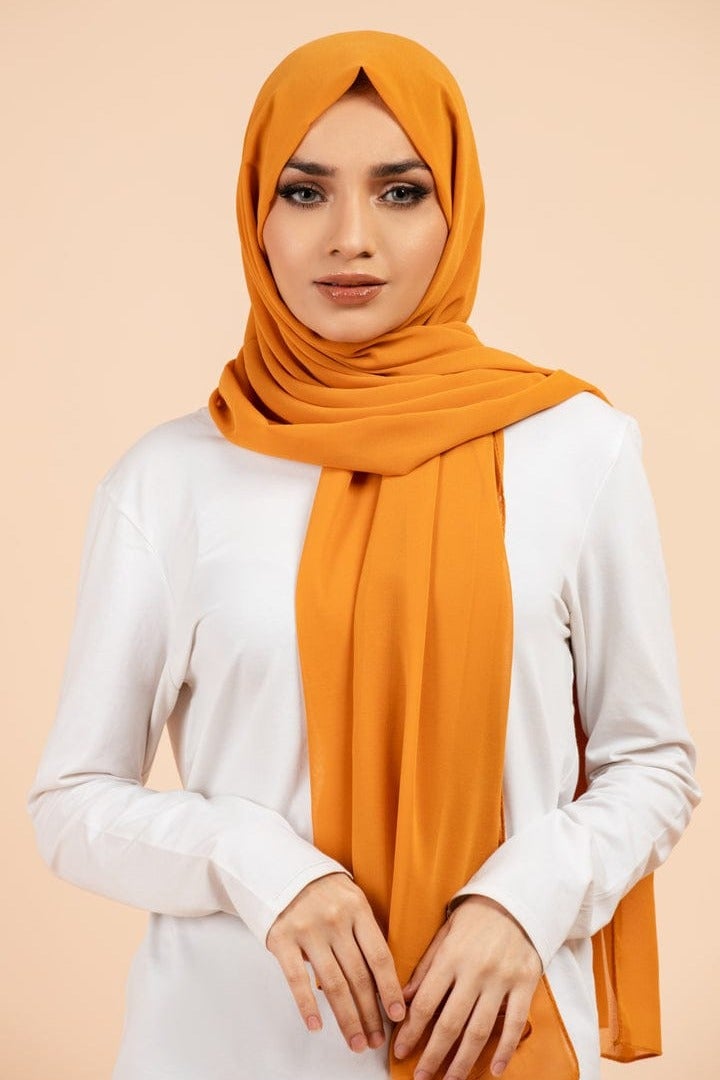 Solid Chiffon Hijab Shailah – 28 x 72 Inches – Lightweight & Elegant Scarf – Mustard Yellow – Premium Soft Fabric for Women & Girls – Daily & Occasion Wear - Image 1
