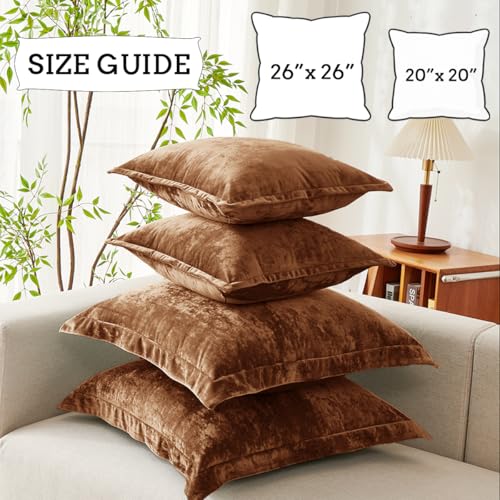 COCOPLOCEUS Luxurious Velvet Euro Shams Decorative Throw Pillow Covers 26x26 Set of 2 Solid Square Euro Pillow Shams for Sofa Couch Bedroom, Caramel - Image 5
