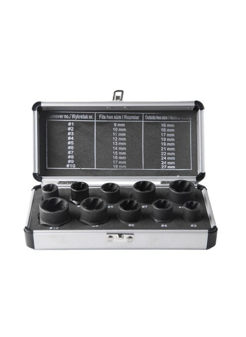 10 Pcs Impact Bolt & Nut Remover Set, Bolt Screw Extractor Set, Nut Remover Tool with Aluminium Storage Case for Removing Damaged Frozen Rusted Rounded-Off Bolts Nuts