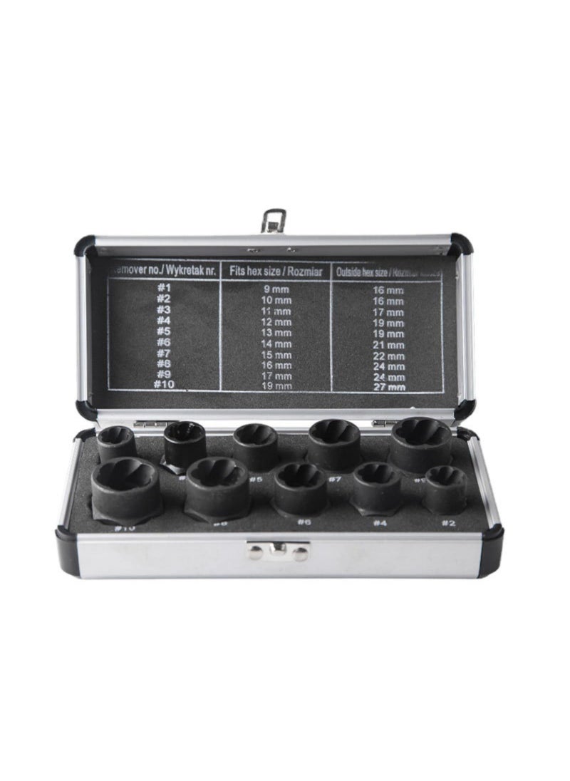 LSLANSOON 10 Pcs Impact Bolt & Nut Remover Set, Bolt Screw Extractor Set, Nut Remover Tool with Aluminium Storage Case for Removing Damaged Frozen Rusted Rounded-Off Bolts Nuts  - Image 1
