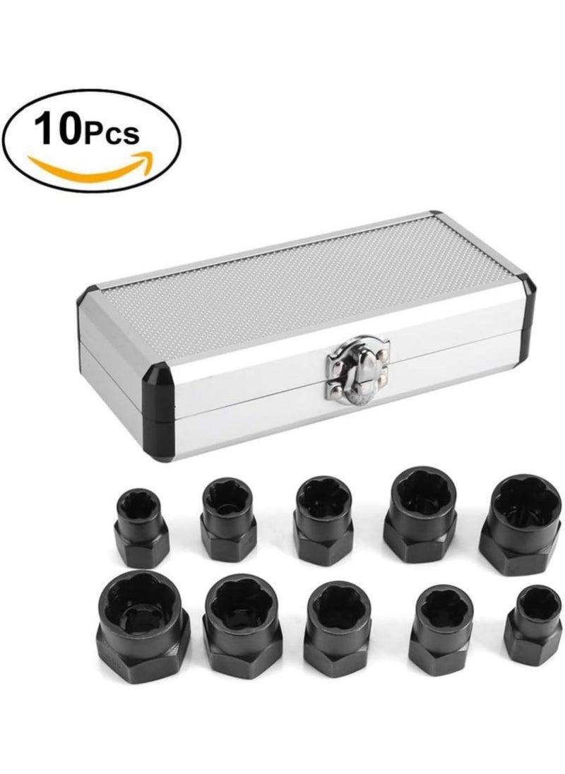 LSLANSOON 10 Pcs Impact Bolt & Nut Remover Set, Bolt Screw Extractor Set, Nut Remover Tool with Aluminium Storage Case for Removing Damaged Frozen Rusted Rounded-Off Bolts Nuts  - Image 4