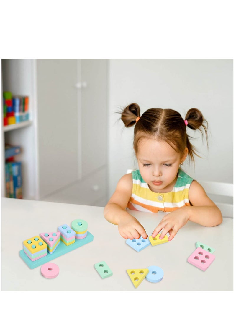 Wooden Shape Sorter Educational Toys Toddler Geometric Building Block Board Puzzle Color Recognition Stack Sort Toy Early Learning Preschool Toys for Baby Kids 1 2 3 Years Boy And Girl  - Image 3
