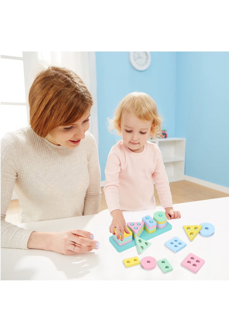 Wooden Shape Sorter Educational Toys Toddler Geometric Building Block Board Puzzle Color Recognition Stack Sort Toy Early Learning Preschool Toys for Baby Kids 1 2 3 Years Boy And Girl  - Image 4