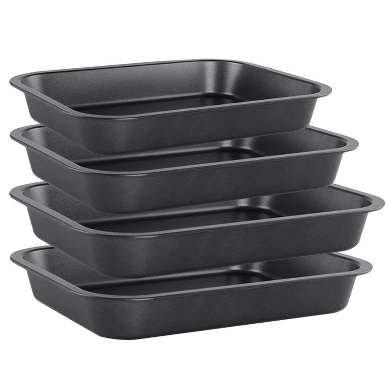 EVADOW 4 Pack Non Stick Oven Baking Tray Set Heavy Duty Black Carbon Steel Baking Sheets Deep Roasting Tins Pans PFOA Free
