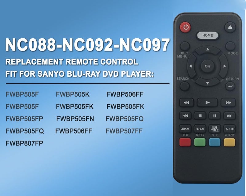WINFLIKE Universal Replacement Remote Control fit for Sanyo Blu-ray DVD Player FWBP505F, FWBP505K, FWBP506FF, FWBP507FF, FWBP807FP - Image 3