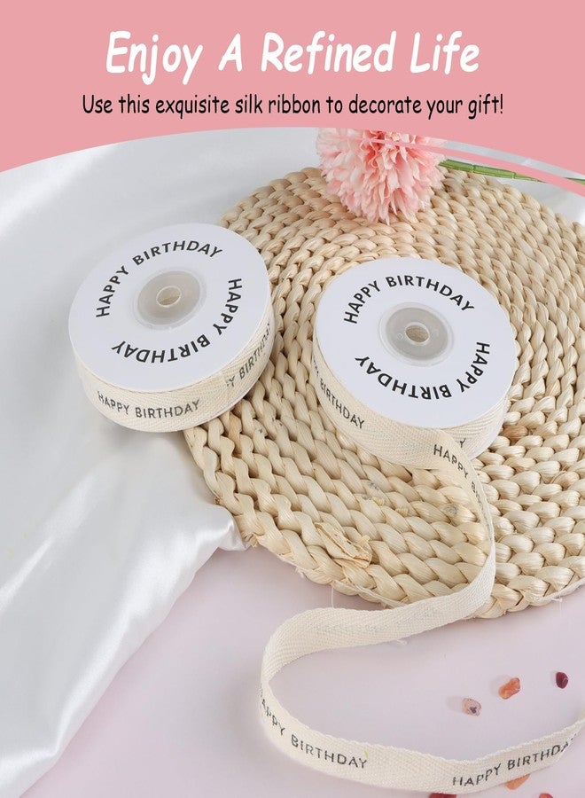 VILPKWMP 2 Pcs Happy Birthday Cotton Ribbon, 5/8 Inch x 10 Yards Natural Twill Tape, Durable Soft Cotton with Elegant Herringbone Texture for Crafts and Gift Wrap, Party Decorations Ribbon for Birthday Gifts - Image 3