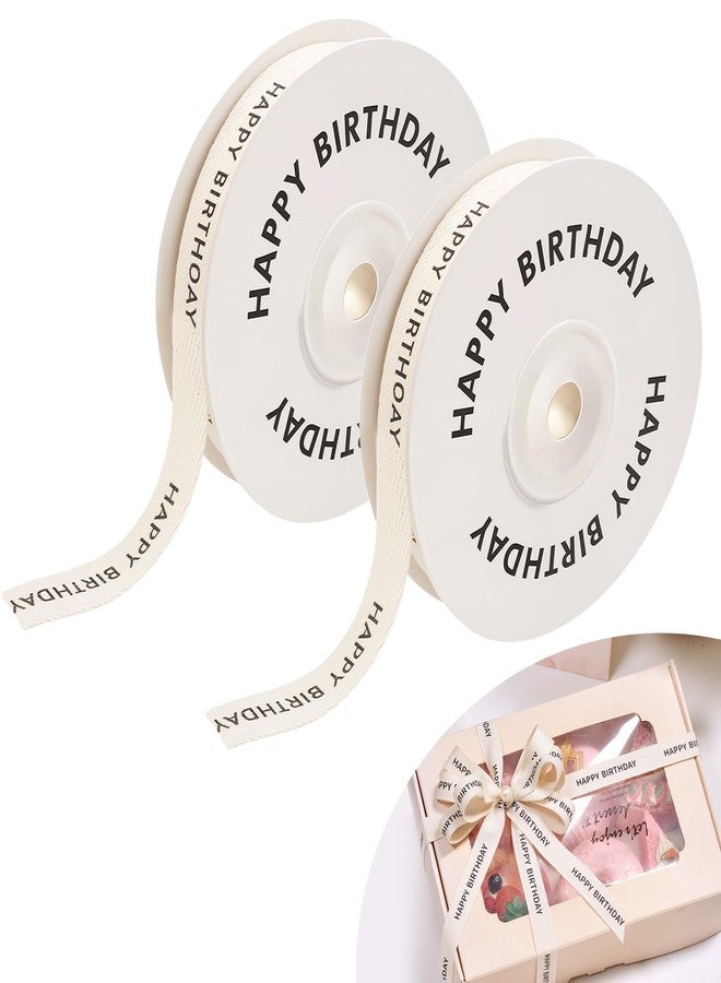 VILPKWMP 2 Pcs Happy Birthday Cotton Ribbon, 5/8 Inch x 10 Yards Natural Twill Tape, Durable Soft Cotton with Elegant Herringbone Texture for Crafts and Gift Wrap, Party Decorations Ribbon for Birthday Gifts - Image 1
