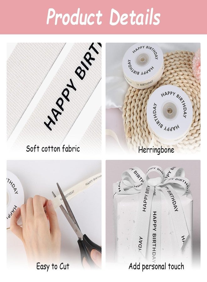 VILPKWMP 2 Pcs Happy Birthday Cotton Ribbon, 5/8 Inch x 10 Yards Natural Twill Tape, Durable Soft Cotton with Elegant Herringbone Texture for Crafts and Gift Wrap, Party Decorations Ribbon for Birthday Gifts - Image 4
