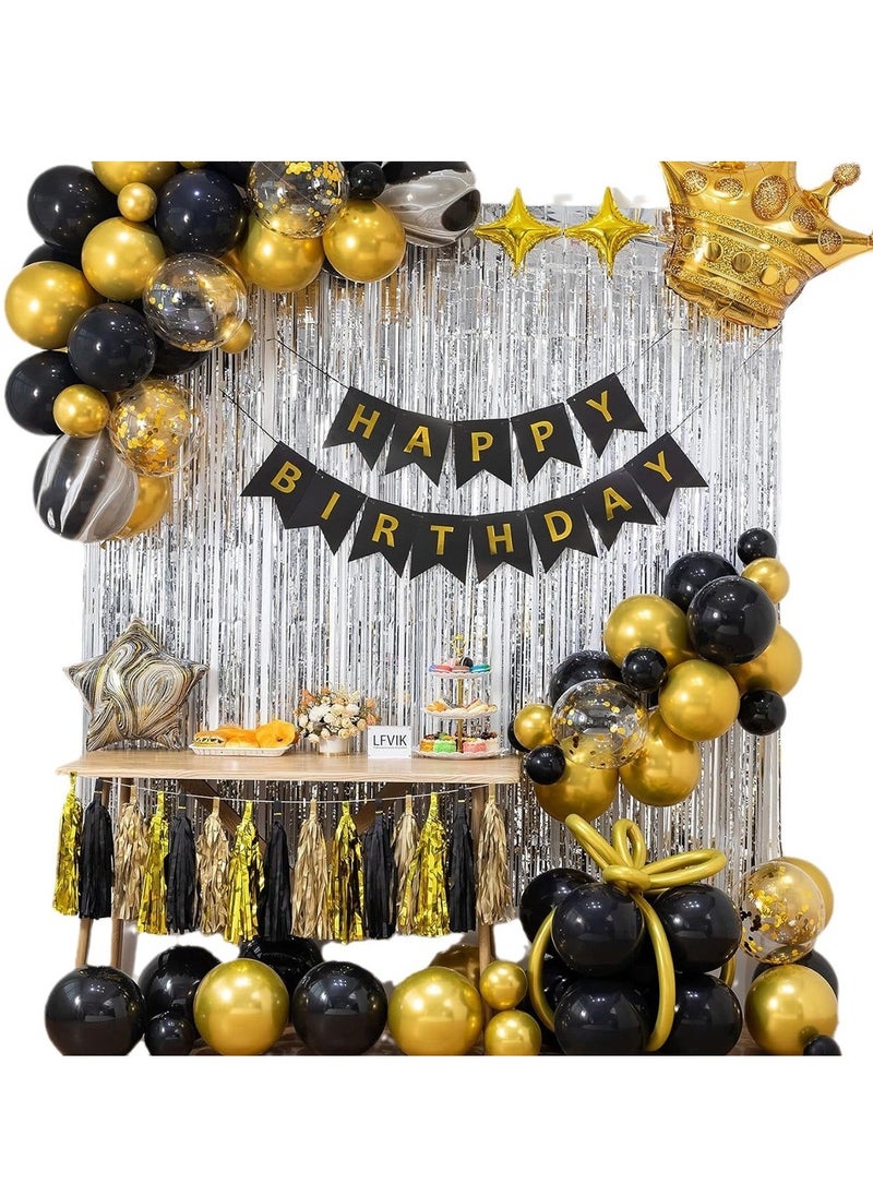 xppier Black Gold Birthday Party Decoration Set, Happy Birthday Banner DIY Decoration Set  - Image 1