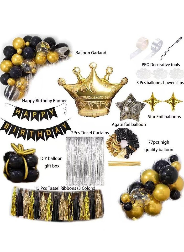 xppier Black Gold Birthday Party Decoration Set, Happy Birthday Banner DIY Decoration Set  - Image 2