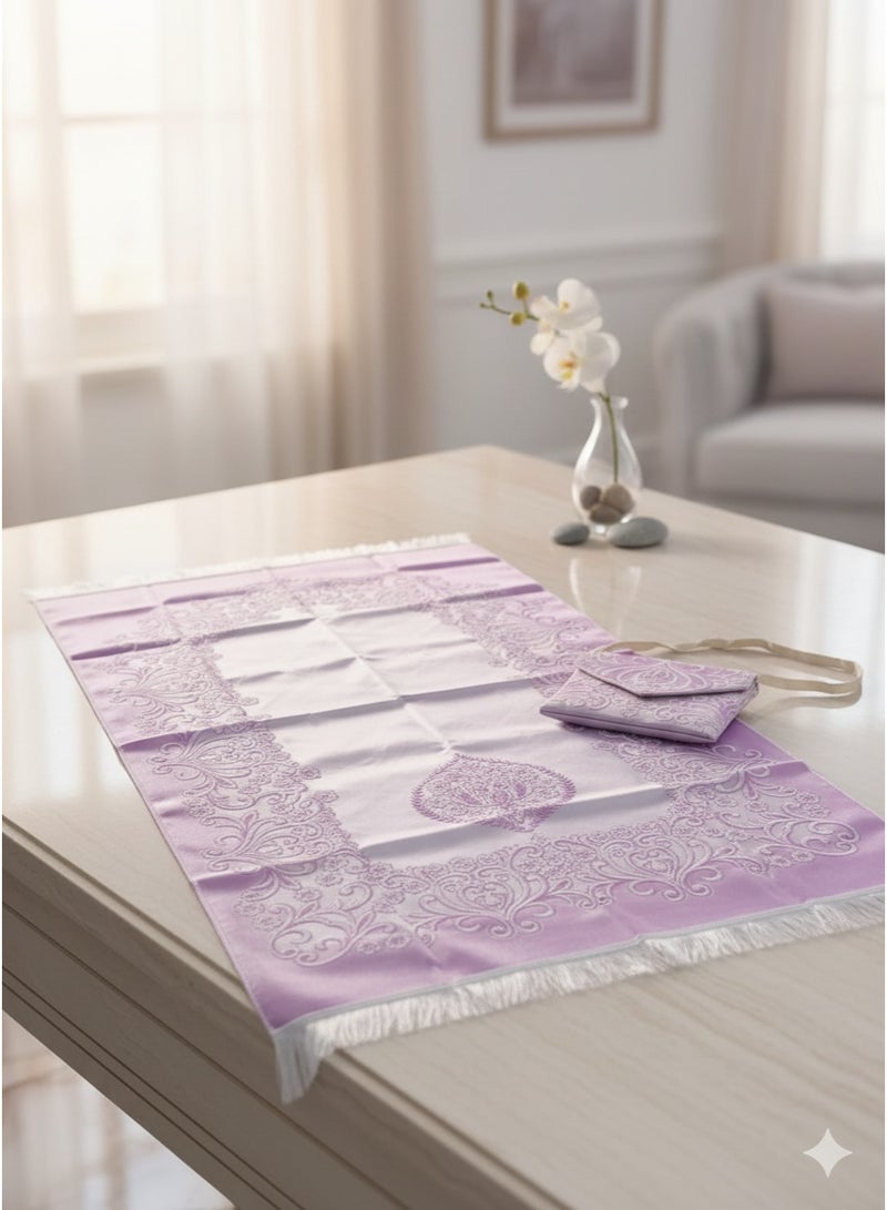 سجادة صلاة فاخرة مع حقيبة حمل مطابقة، بتصميم زخرفي كلاسيكي ناعم - طقم صلاة للسفر والهدايا متعدد الاشكال والالوان - Image 4