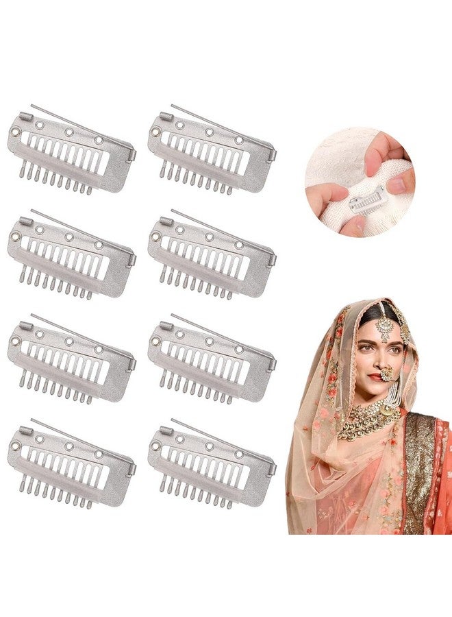 SIMAR ART Hair Extension Snap Clips Invisible Strong Wig Combs to Secure Wig No Sew Chunni Grip Dupatta Clips Hijab Indian Costume, With Rubber Snap to Easy Operate (Silver) - Image 3