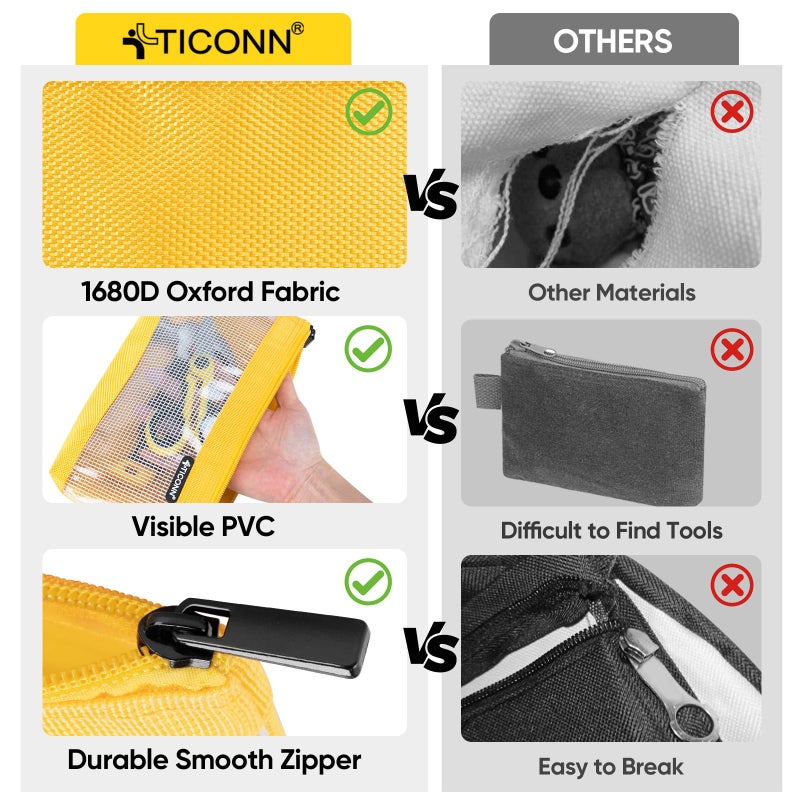 TICONN Tool Pouch, 1680D Oxford Small Tool Bag, Tool Pouches with Zipper, Clear Utility Bag Zipper Pouch for Tool Organizers and Storage (3PK Combo) - Image 5