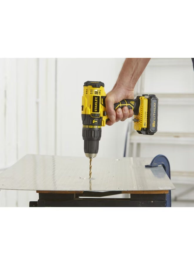 ستانلي مثقاب مطرقي لاسلكي 18 فولت مع بطاريتين ليثيوم أيون - عزم دوران 45 نيوتن متر، حفر بالصدم، ظرف 13 مم، صندوق أدوات (SCH20S2K-B5) - Image 4