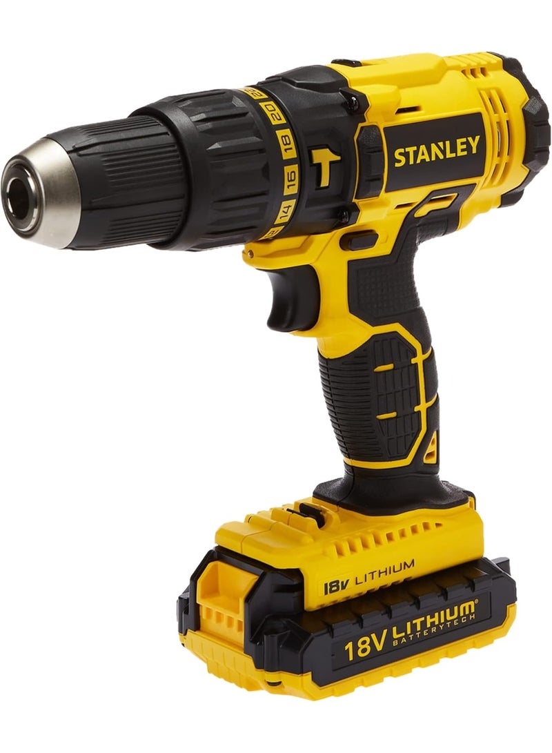 ستانلي مثقاب مطرقي لاسلكي 18 فولت مع بطاريتين ليثيوم أيون - عزم دوران 45 نيوتن متر، حفر بالصدم، ظرف 13 مم، صندوق أدوات (SCH20S2K-B5) - Image 1